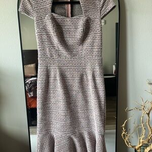 Grace Karin Gray Sheath Dress with Square Neck and Cap Sleeves